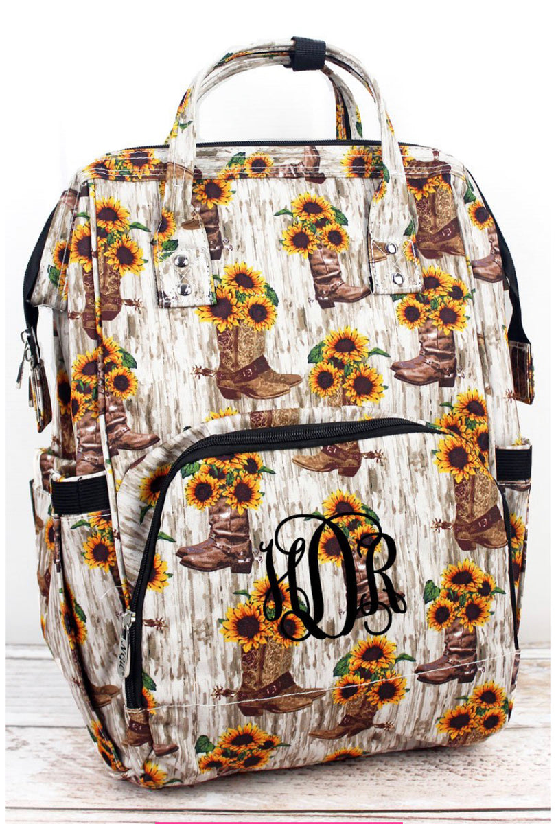 Sunflower Boot Bouquet Diaper Bag Back Pack NGIL Saltwater and Sunshine Boutique