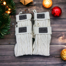 Christmas Cable Knit Stocking with Engraved Leather Patch