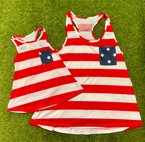 Red white and Blue StripeTanks and T-shirt’s