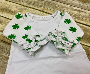 St.Patricks 4 Leaf Clover Ruffle Raglans