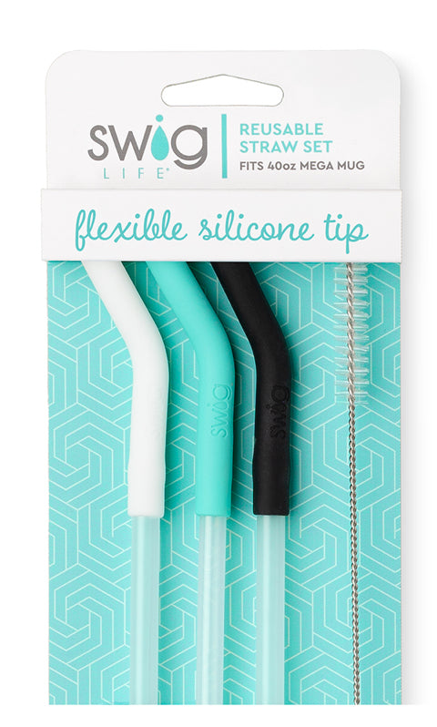 Swig Silicone Tip Reusable straws for the 40oz Tumblers (3straws 1brush)