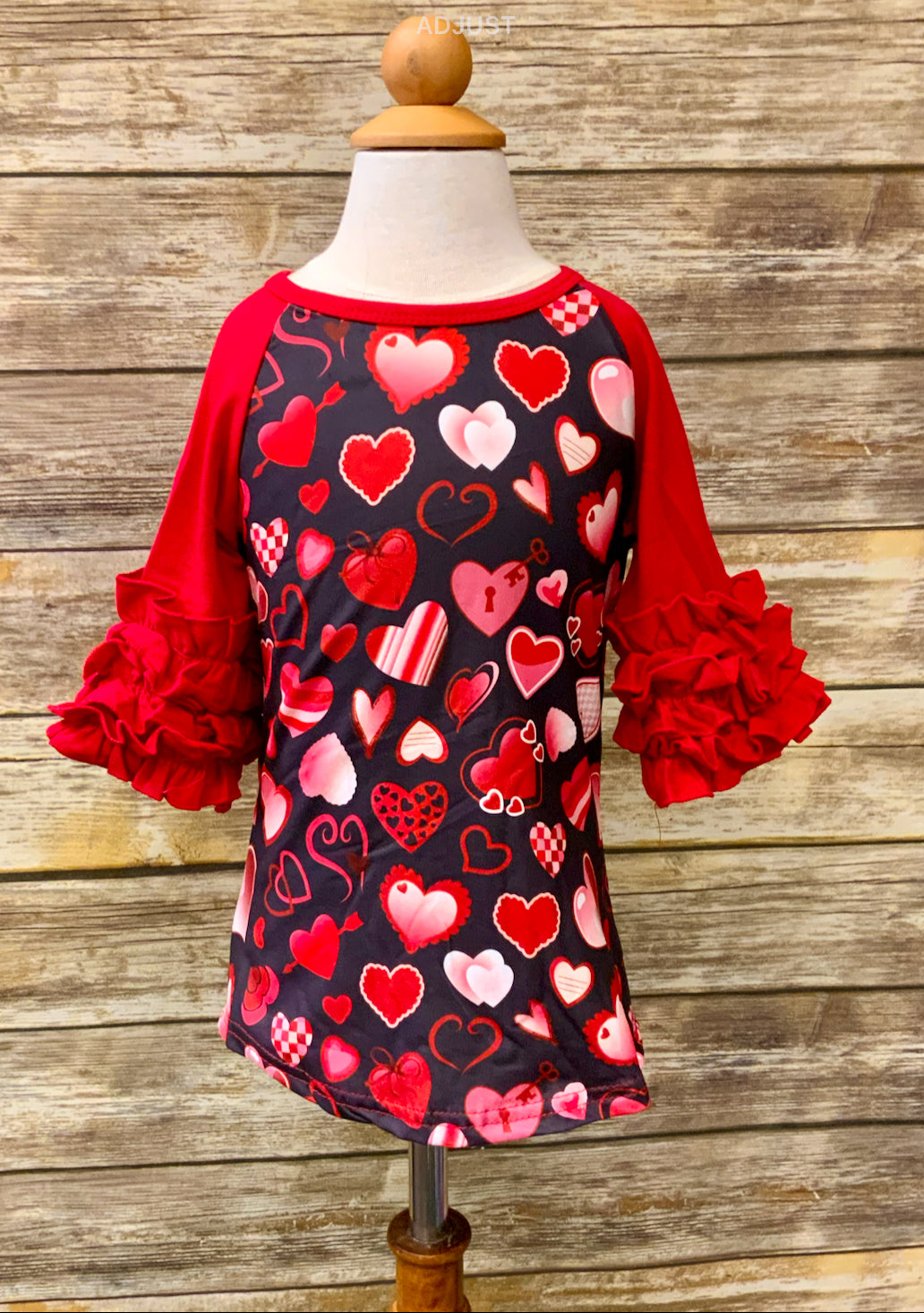 Valentines Heart Raglan with Ruffle Sleeves