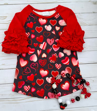 Valentines Heart Raglan with Ruffle Sleeves