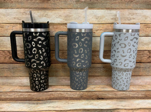 Laser Engraved Leopard  40oz Tumblers with Handles