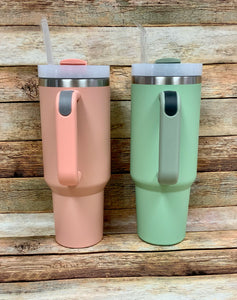 40oz Solid Color Double Wall Stainless Steel Tumblers with Handles