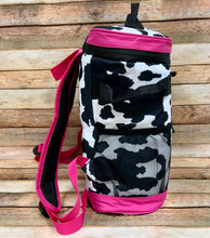 Cow Print Backpack Cooler with Pink Trim