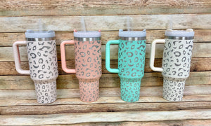 Laser Engraved Leopard  40oz Tumblers with Handles