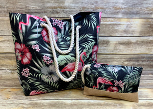 Tropical Flamingo Collection (Sold Separate) Tote, Travel Wristlet and 3 pc Travel Pouch