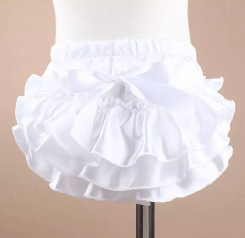 White Satin Ruffle Diaper Cover/ Bloomer