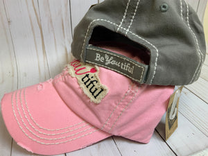 BeYoutiful Embroidered Patch Distressed Baseball Style Cap