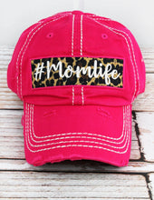 #Mom Life with Leopard Vintage Distressed Baseball Caps