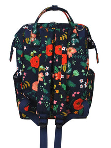 Preppy Floral Blossoms on Navy with Navy Trim Diaper Bag BackPack