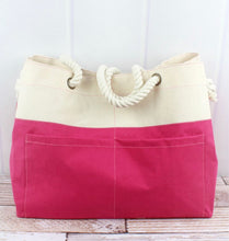 Color Block Hot Pink and Natural Canvas Tote with Rope Handle 18x14x9