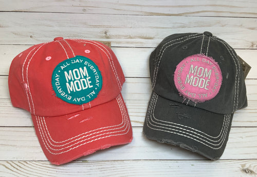 All Day Every Day Mom Mode Embroidered Patch Distressed Baseball Style Cap