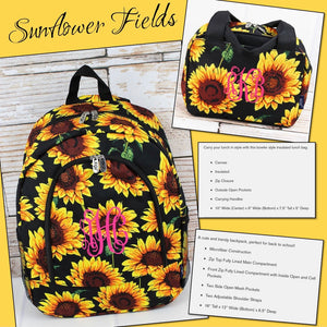 Sunflower Fields Back Pack  and Lunch Bag