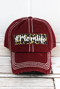 #Mom Life with Leopard Vintage Distressed Baseball Caps