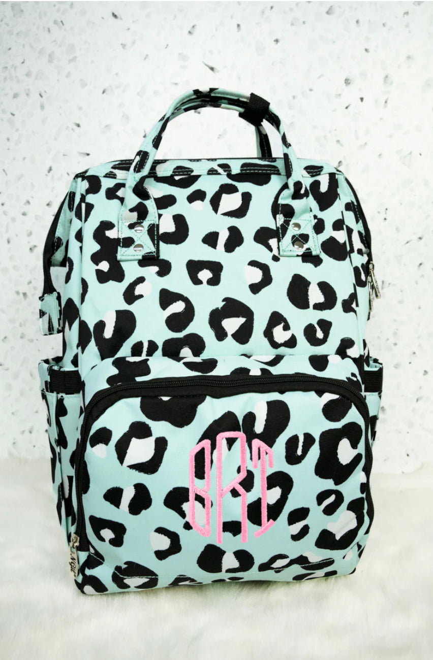 Tiffany Blue Leopard Diaper Bag Backpack