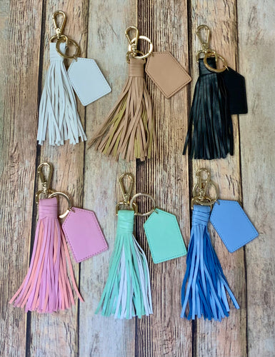 Monogram Faux Leather Tassel Keychain (Blank)