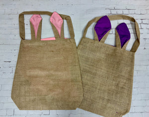 Bunny Ears Burlap Easter bag12x11x4) (must ship with other items