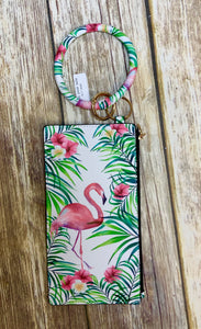 Tropical Flamingo Faux Leather Keyring Wallet/Wristlet