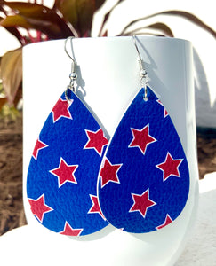 Faux Leather Earrings Patriotic/Star Spangled Collection (Red White and Blue)