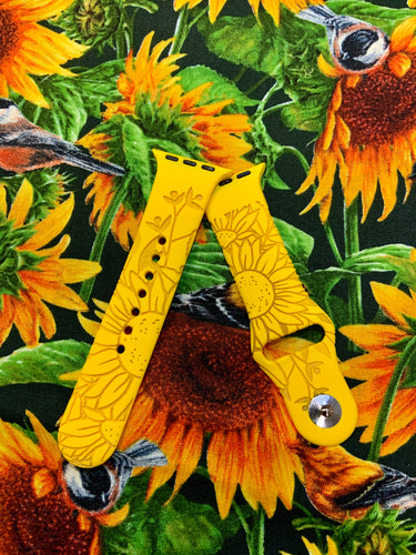 Sunflower Fields Laser Engraved Silicone Watch Band size 38/40 in Yellow