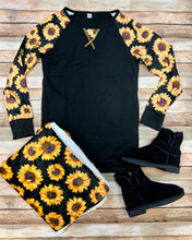Printed Sleeve Raglan Sunflower, Buffalo Plaid and Leopard