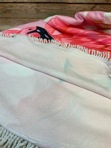 Tropical Flamingo Circle Beach Towel with Fringe