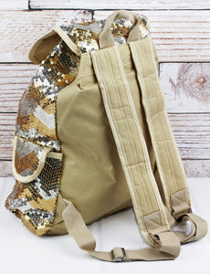 Gold Sequined Chevron Large Drawstring Backpack (NGIL Brand)