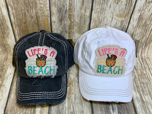Life’s A Beach Distressed Embroidered Patch Baseball Caps