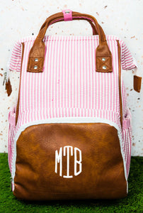 Pink Seersucker Diaper Bag Back Pack (High Quality Canvas NGIL Brand)