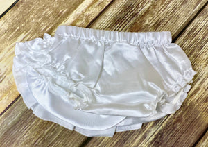 White Satin Ruffle Diaper Cover/ Bloomer