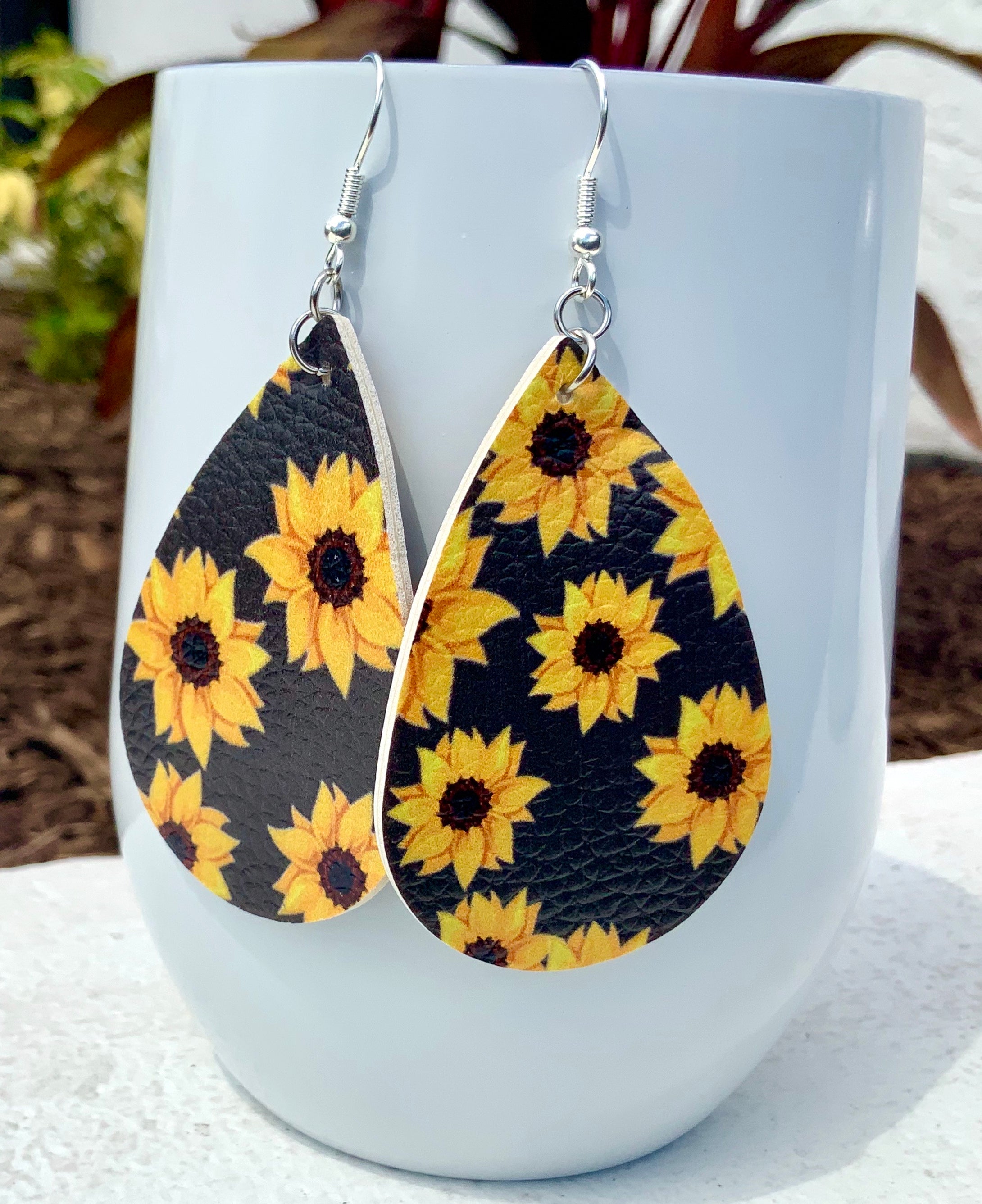 Sunflower Faux Leather Earrings Collection Double  Sided