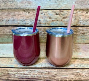 Wine Tumbler Stainless Steel 12oz with Lid and Straw