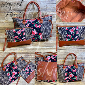 Leopard Floral Tote and Clutch High Quality Canvas