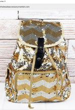 Gold Sequined Chevron Large Drawstring Backpack (NGIL Brand)