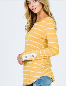 Long Sleeve Stripe Tunic with Lace and Buttons on the Back