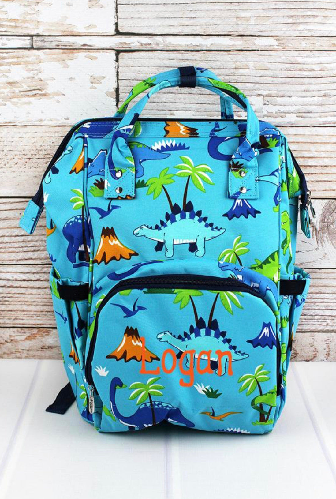 Dinosaur World Day Bag /Diaper Bag Backpack Light Blue with Navy Trim (High Quality Canvas NGIL Brand)