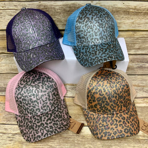 Leopard Glitter Ponytail Caps (Authentic CC Caps)