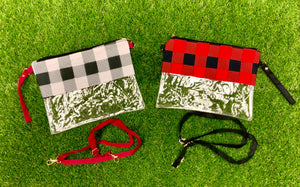 Close out Pricing Clear Stadium Crossbody / Wristlet Bags with High Quality Printed Canvas Fabric