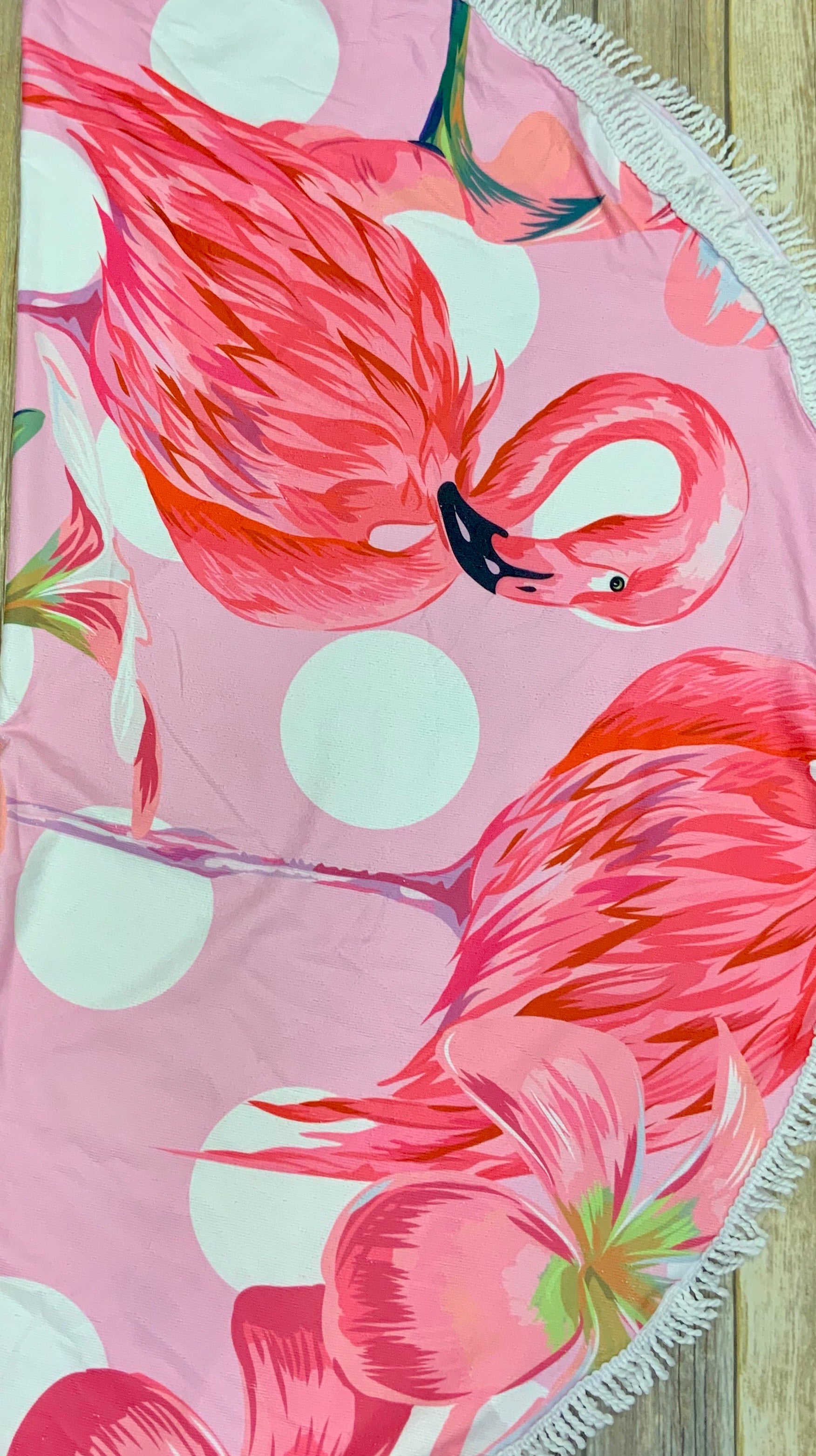 Tropical Flamingo Circle Beach Towel with Fringe