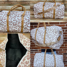 Jolie White and Tan Leopard Weekender Bag with Shoulder Strap by