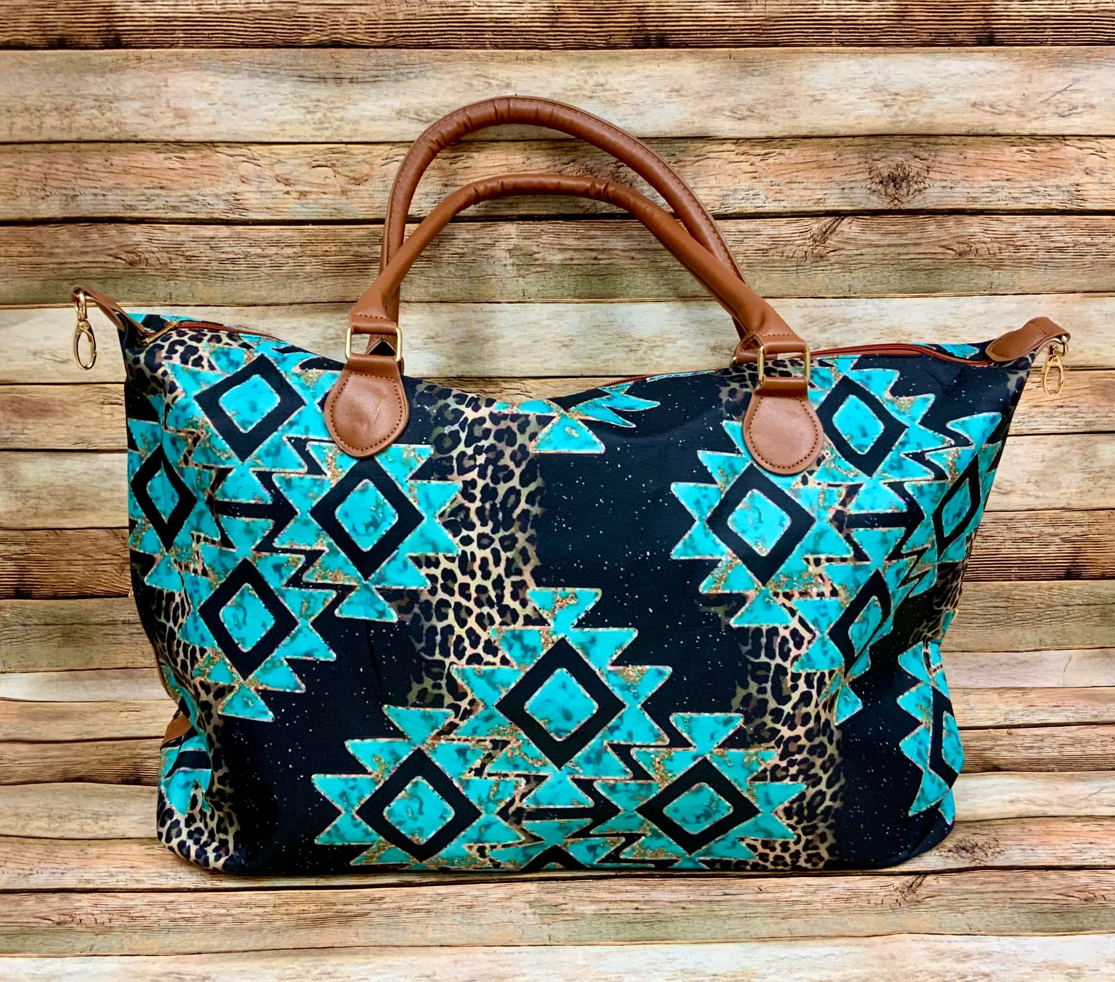 Western Star Aztec Turquoise Leopard and Black Weekender