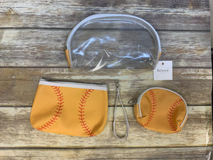 Sports (baseball, softball and soccer) 3 pc Accessory/Travel Pouch set with a 6 in detachable strap.