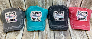 Mommy Shark Distressed Embroidered Patch Baseball Caps