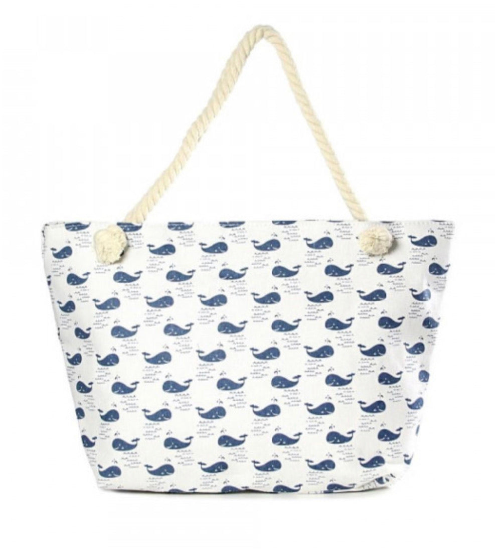 Whale Canvas Beach bag with Rope Handles