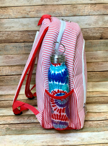 Red and White Seersucker Stripe Backpack (American Dream)