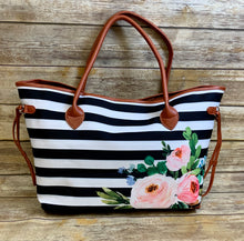 Black and White Stripe Floral High Quality Collection (tote and wristlet) sold separately