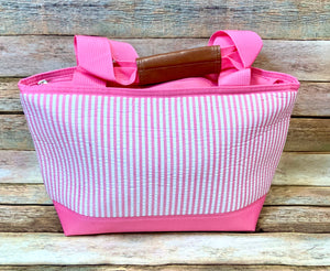 Pink and White Stripe Seersucker Backpack and Lunch Bag