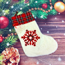 Plaid with Faux Fur Snowflake, Christmas Tree and Paw Stocking Collection